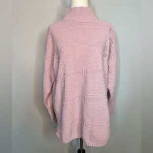 Sz M Spunky VINTAGE 80s rose pink oversized textured knit mock neck sweater